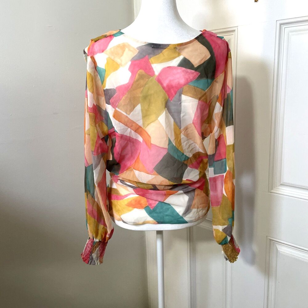 ZARA Top Harlequin Blouse Drape Neck Chiffon Multicolor Womens Size Medium - Picture 5 of 8
